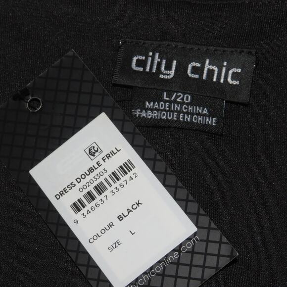 City Chic Black Double Frill Ruffle Sleeve V-Neck Tunic Dress - Picture 9 of 10